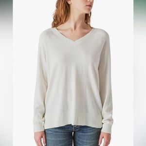 LUCKY BRAND Women's Medium Knit Metallic Sweater Top Lined Crochet Sleeves Ivory